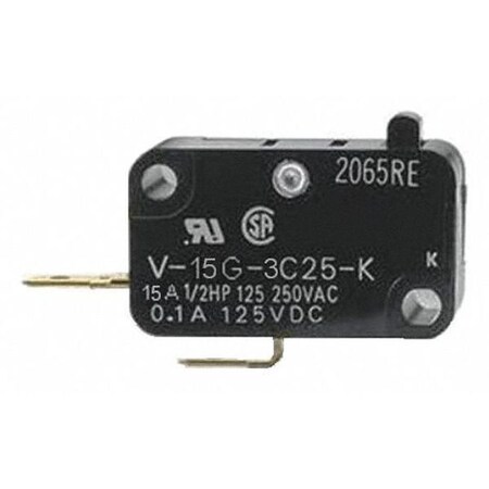 Omron Miniature Snap Action Switch, Pin, Plunger Actuator, 1NO, 15A @ 240V AC Contact Rating V-15G-3C25-K