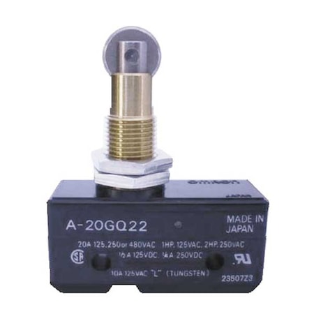 Omron Snap Action Switch, Panel Mount, Plunger, Roller Actuator, SPDT, 20 A at 480 V AC Contact Rating A-20GQ22
