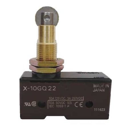 Omron Industrial Snap Action Switch, Cross Roller, Panel Mount, Plunger Actuator, SPDT X-10GQ22