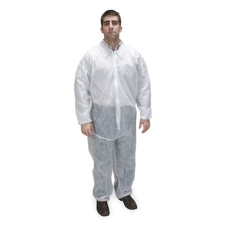 Condor Collared Disposable Coveralls, Xl, White, polypropylene, zipper 2KTL3
