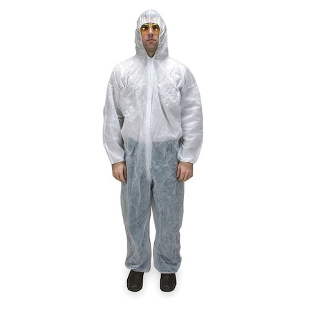 Condor Hooded Disposable Coveralls, 2XL, White, polypropylene, zipper 2KTN3