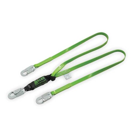 Miller Manyard(TM) II Liquid Repellant Shock Absorbing Lanyard, 6 ft. Length, Snap Hook, Steel, 2 Leg(s) 8798PC/6FTGN
