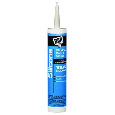 Dap Silicone Sealant, 9.8 oz, Cartridge, Almond, Silicone Base, Window, Door & Siding 8649