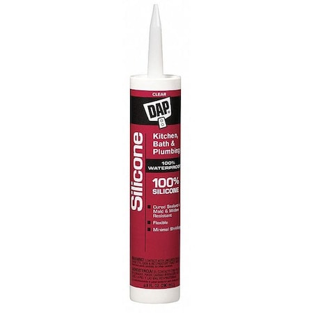 Dap Silicone Sealant, 10 oz, Cartridge, Clear, Silicone Base, Kitchen, Bath & Plumbing 8648
