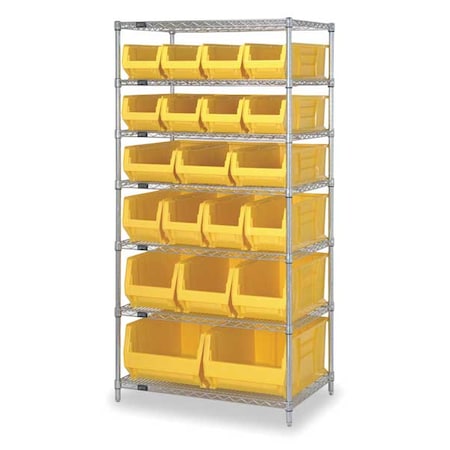 Quantum Storage Systems Steel, Polypropylene Bin Shelving, 24 in D x 74 in H x 36 in W, 7 Shelves, Yellow WR7-20-MIXYL