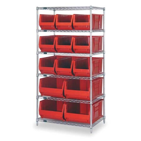 Quantum Storage Systems Steel, Polypropylene Bin Shelving, 30 in D x 74 in H x 36 in W, 6 Shelves, Red WR6-973974RD