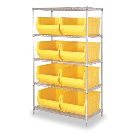 Quantum Storage Systems Steel Bin Shelving, 30 in D x 74 in H x 42 in W, 5 Shelves, Yellow WR5-975YL
