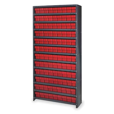 Quantum Storage Systems Steel Enclosed Bin Shelving, 12 in D x 75 in H x 36 in W, 13 Shelves, Red CL1275-501RD