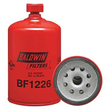 Baldwin Filters Fuel Filter, Spin-On, 3 1/32 in Outside Dia, M16-1.50 Thread Size, Cellulose BF1226