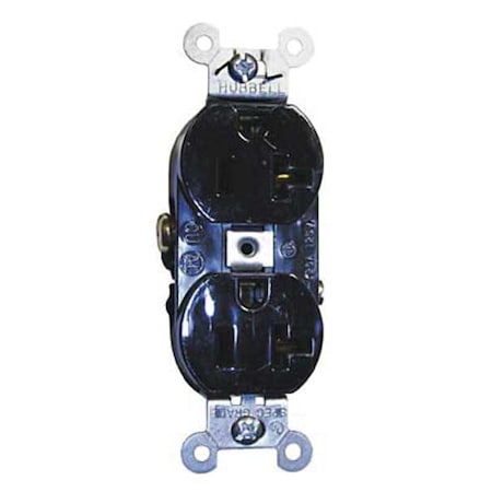 Hubbell Wiring Device-Kellems Straight Blade Receptacle, 5-20R, 20 A, 125V AC, 2 Pole, 3 Wire, Flush Mount, Grounded CR20BLK