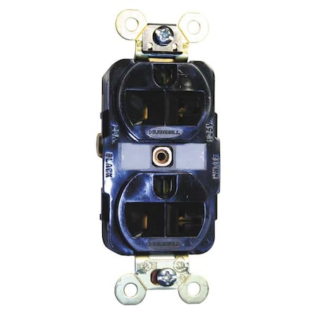 Hubbell Wiring Device-Kellems Duplex Straight Blade Receptacle, 5-20R, 20 A, 125V AC, 2 Pole, 3 Wire, Flush Mount, Grounded HBL5362BK