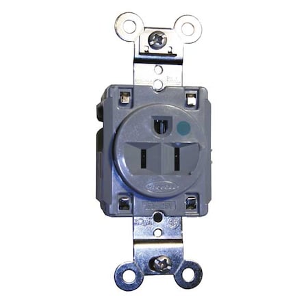 Hubbell Wiring Device-Kellems Straight Blade Receptacle, 5-20R, 20 A, 125V AC, 2 Pole, 3 Wire, Flush Mount, Grounded HBL8310GY