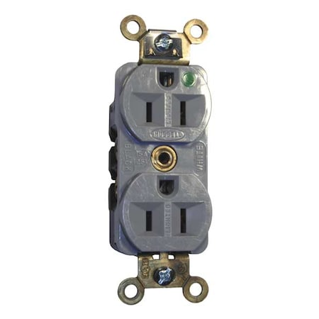 Hubbell Wiring Device-Kellems Straight Blade Receptacle, 5-15R, 15 A, 125V AC, 2 Pole, 3 Wire, Flush Mount, Grounded HBL8200ILGY