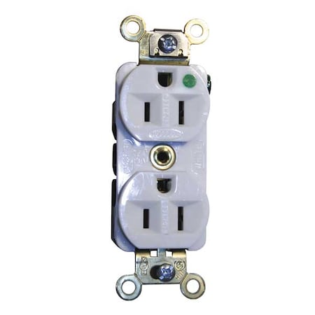 Hubbell Wiring Device-Kellems Duplex Straight Blade Receptacle, 5-15R, 15 A, 125V AC, 2 Pole, 3 Wire, Flush Mount, Grounded HBL8200ILW