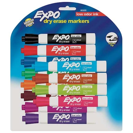 Expo Dry Erase Marker Set, Chisel Tip, Assorted Colors PK12 Low Odor 80699