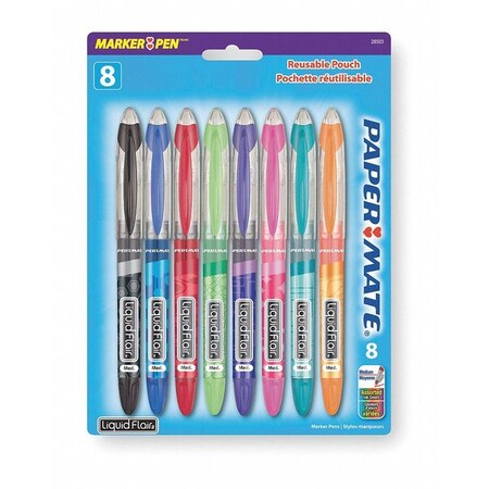 Paper Mate Felt Tip Pen, Stick, Medium, Multi, PK8 28503