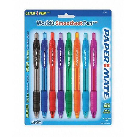 Paper Mate Retractable Ballpoint Pen, Bold 1.4 mm, Assorted PK8 54549