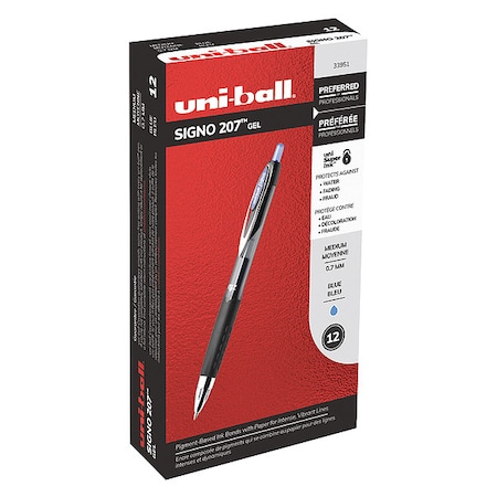 Uni-Ball Retractable Gel Pen, Medium 0.7 mm, Blue PK12 33951