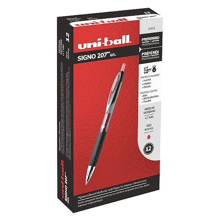 Uni-Ball Retractable Gel Pen, Medium 0.7 mm, Red PK12 33952