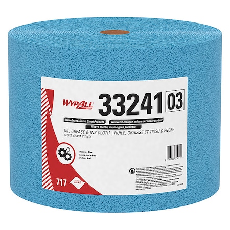 Wypall WypAll Oil, Grease & Ink Cloths (33241), Jumbo Roll, Lint-Free, Blue 717 Sheets/Roll, 1 Roll/Case 33241