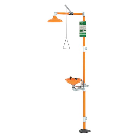 Guardian Equipment Shower with Eyewash, Floor Mount, Plastic Bowl, Galvanized Steel Pipe, Orange G1902P