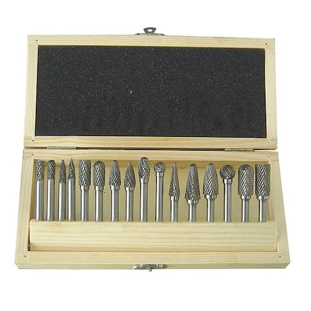 WESTWARD Carbide Bur Set, Dbl Cut, 1/4 In, 16 Pcs 2LYT1