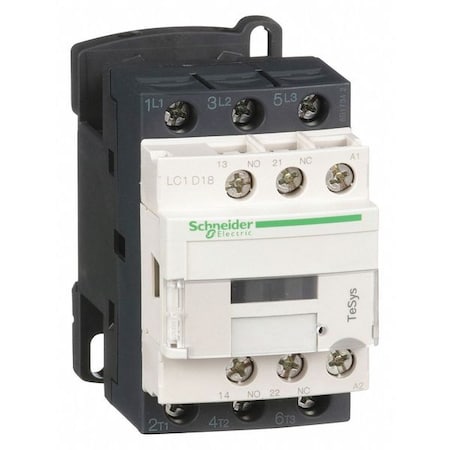 Square D IEC Magnetic Contactor, 1NC/1NO, 480V AC, 3 P, Non-Reversing, Screw Clamp LC1D18T7