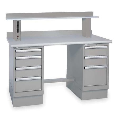Lista Workbench, Laminate, 72 in W, 35 1/4 in Height, 1,000 lb, Pedestal XSTB43-72PT/LG-IRS