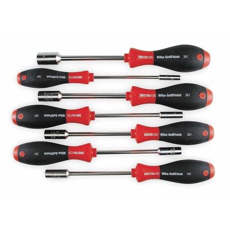 Wiha Nut Driver Set, 7 Pieces, SAE, Solid 34193