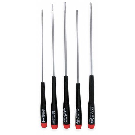 WIHA Precision Screwdriver Set, Phillips/Slotted Tip, 1/8 in, 3/32 in, 5/32 Tip Size, 5-Piece 26192