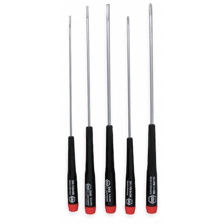 Wiha Precision Screwdriver Set, Phillips/Slotted Tip, 1/8 in, 3/32 in, 5/32 Tip Size, 5-Piece 26192