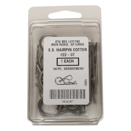 Itw Bee Leitzke Hairpin Cotter Asst, 18-8, 50 Pcs, 5 Sizes WWG-DISP-BPS050