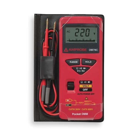 AMPROBE Digital Multimeter, 600 Max. AC Volts, 600 Max. DC Volts, 10 Max. AC Amps, 10 Max. DC Amps DM78C