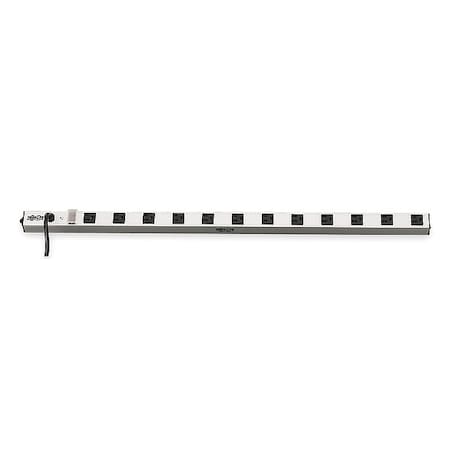 Tripp Lite Outlet Strip, Rack Mounted, 12 5-15R, 5-15P, 15 ft., Black/Silver PS3612