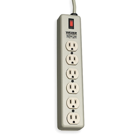 Tripp Lite Outlet Strip, Wall/Floor Mount, 6 5-15R, 5-15P, 6 ft., Beige 6SPDX