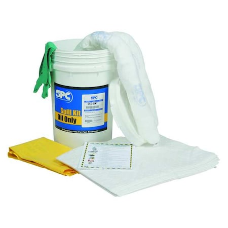 Brady Spill Kit, 9 gal Volume Absorbed per Kit, 6 1/2 gal Capacity, Bucket, White SKO-BKT