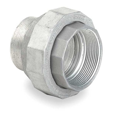 Hubbell Killark Straight Union - Conduit to Box Union, 1 1/2 in, Threaded, Iron, Zinc Plated, Glossy gray UNY5