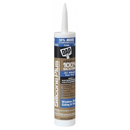 Dap Window & Door Sealant, 10.8 oz, Cartridge, Clear, Silicone Base 08771