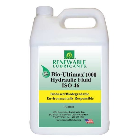 Renewable Lubricants 1 gal Jug, Hydraulic Oil, 46 ISO Viscosity, Not Specified SAE 81013