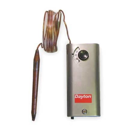 Dayton Line Volt Mechanical Tstat, Open/Close on Rise, 30 Degrees to 90 Degrees F, SPDT, 120V/240V/277V AC 2NNT3