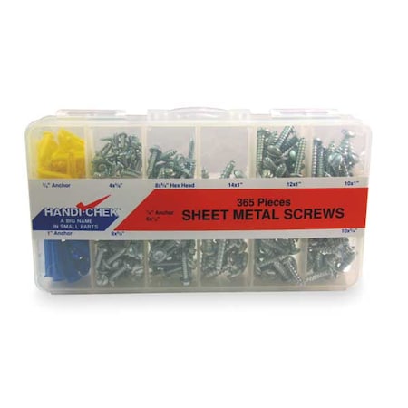 Itw Bee Leitzke Sheet Metal Screw Asst, Pan, Zinc, 365 PC WWG-DISP-SCREW365