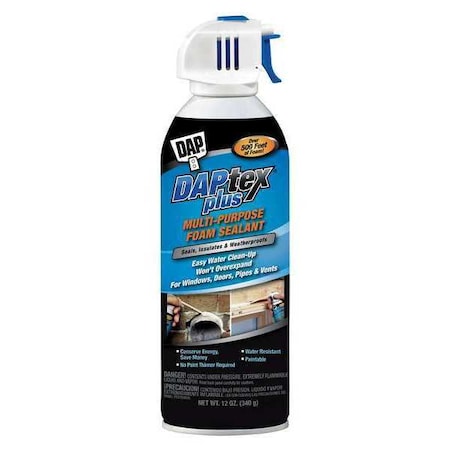 Dap Spray Foam Sealant, Straw Application Method 12 oz, Aerosol Can, White 18836