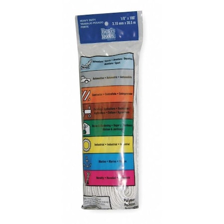 Zoro Select Utility Cord, PES, 1/8 In. dia., 100 ft. L 2PRP6