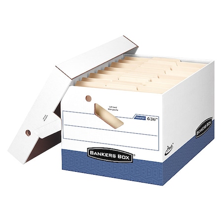Bankers Box File Box, Corrugated Fiberboard, 12 in W, 15 in D, 10 in H, Lift-Off Locking Lid Closure 0063601