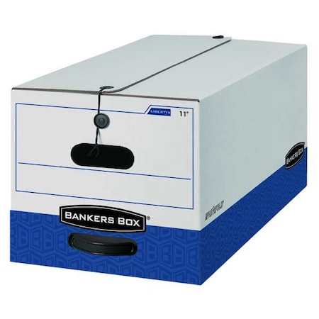 Bankers Box File Box, Corrugated Fiberboard, 12 in W, 24 in D, 10 in H, String & Button Closure, Blue, White 00011