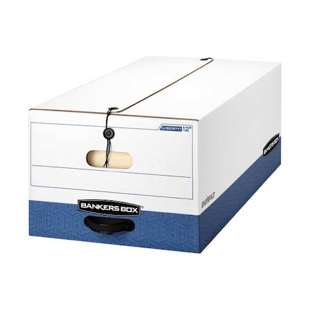 Bankers Box File Box, Corrugated Fiberboard, 15 in W, 24 in D, 10 in H, String & Button Closure, Blue, White 00012