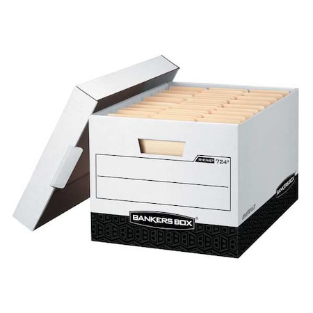 Bankers Box File Box, Corrugated Fiberboard, 12 in W, 15 in D, 10 in H, Lift-Off Locking Lid Closure 00724