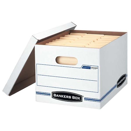 Bankers Box File Box, Corrugated Fiberboard, 12 in W, 15 in D, 10 in H, Lift-Off Lid Closure, Blue, White 00703