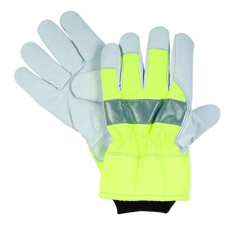 Condor Hi-Vis Cold Protection Gloves, Grain Pigskin Leather Palm, Nylon/WarmTex Lining, Green/Gray 2RA33