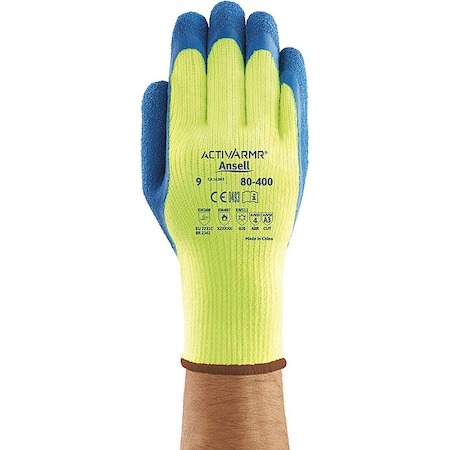 Ansell Hi-Vis Cut-Resistant Coated Gloves, Cut Level A3 , Dipped , Latex , Rough , L 1 PR 80-400